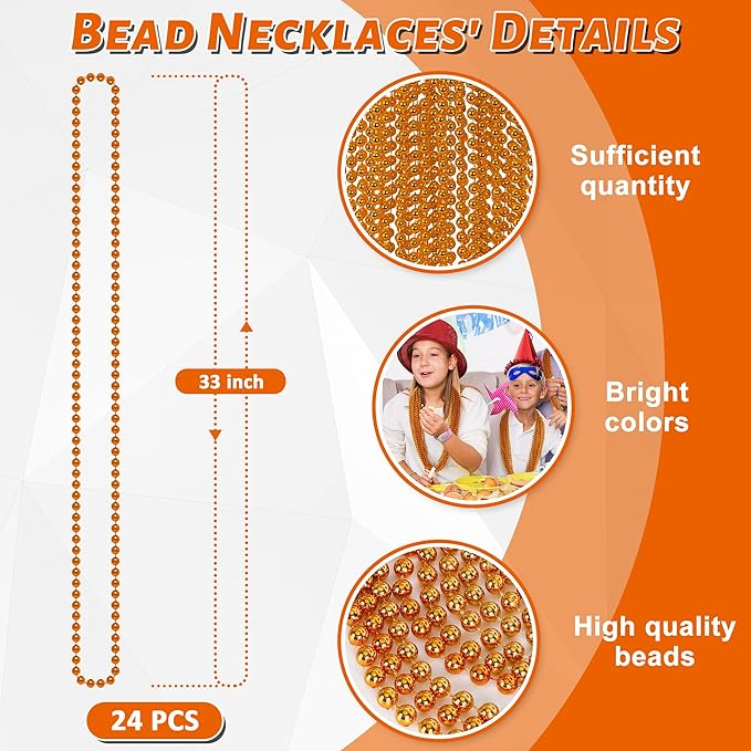 12PCS Bead Necklace, Orange Halloween Beaded Necklace Party Favors, 33" Mardi Gras Bead Necklaces Accessory Sets, Festival Parade Throw Costumes Accessories for Halloween Events Celebrations Decor