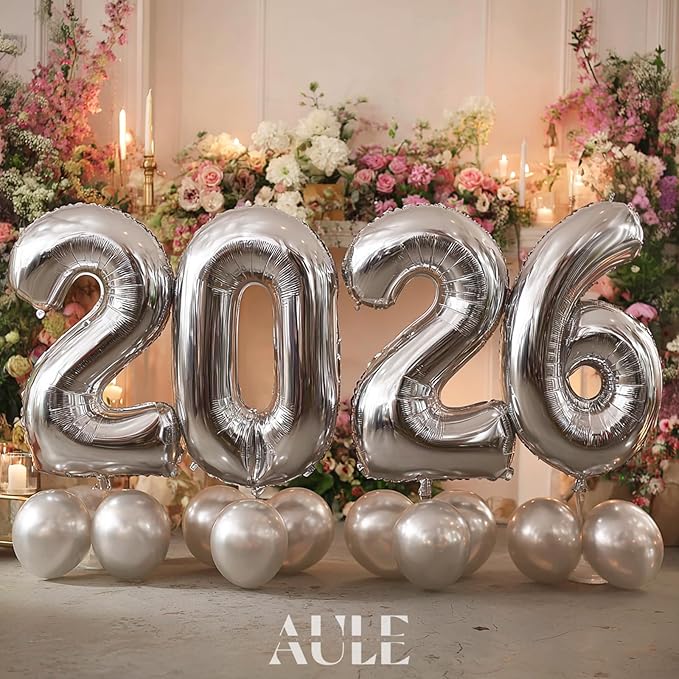 AULE 40 Inch Jumbo Silver Foil Mylar Number Balloons for Men Women 30th Birthday Party Decorations 30 Years Old Anniversary Party Supplies