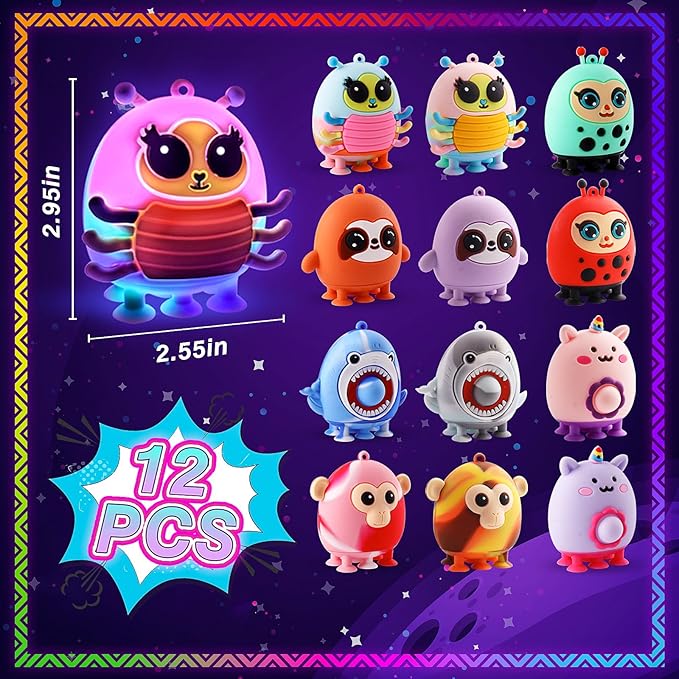 Glow in The Dark Party Favors, Light Up 3D Animal Pop Suction Toys, Silicone Fidget Sensory Toys, Goodie Bag Stuffers, Birthday Gifts, Carnival Prizes, Pinata Stuffers