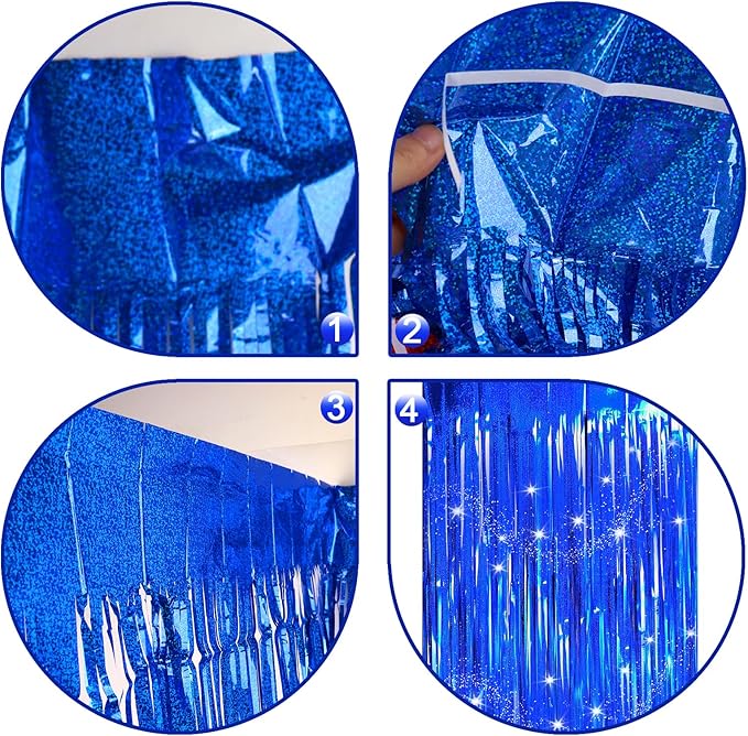 Blue Backdrops Curtains Party Decorations, Tinsel Streamers Birthday Decoration for Easter Decoration, Photo Booth Props for Graduation, Wedding, 2Pack 3.28X8.2Ft