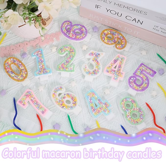 4th Birthday Candle for Cake, Colorful Macaron Numeral Candles for Boys/Girls, Birthday Party Cake Decorations, Golden Cake Topper for Birthday Party Supplies (Number 4)