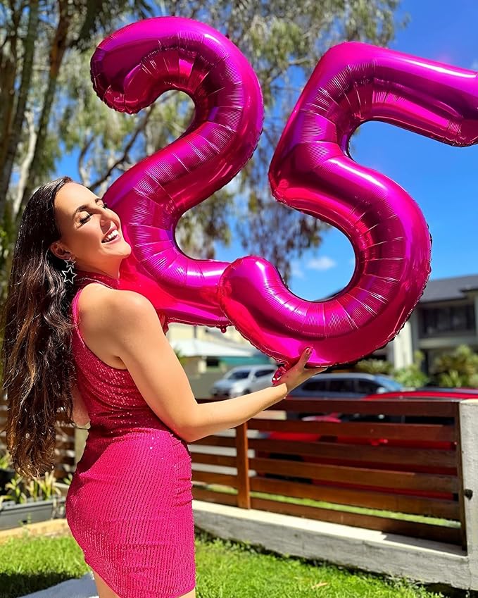 25 Balloon Number, Hot Pink Number 25th Birthday Balloons 40 Inch, 25 or 52 Years Old Hot Pink Birthday Decorations for Men Women, 25th Anniversary Decorations