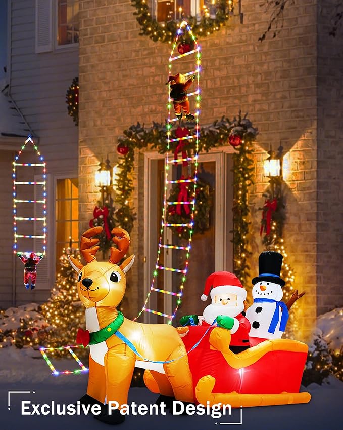 Toodour LED Christmas Lights - 10ft Christmas Decorative Ladder Lights with Santa Claus, Xmas Decorations Light for Indoor Outdoor, Window, Garden, Home, Wall, Xmas Tree Decor - Multicolor