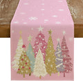 GEEORY Christmas Table Runner 13x108 Inch, Xmas Trees Snowflakes Holiday Decorative Farmhouse Table Decoration for Kitchen Dinning, Indoor Outdoor Dinner Party Decor (Pink) GT153-108