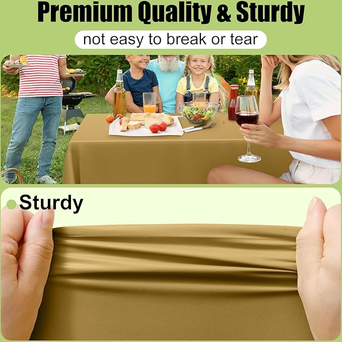 Smiry Disposable Table Cloth - 6 Pack, 54 x 108 Inch Waterproof Rectangle Tablecloths for Parties, Decorative Plastic Table Cover, Leakproof & Sturdy, Gold