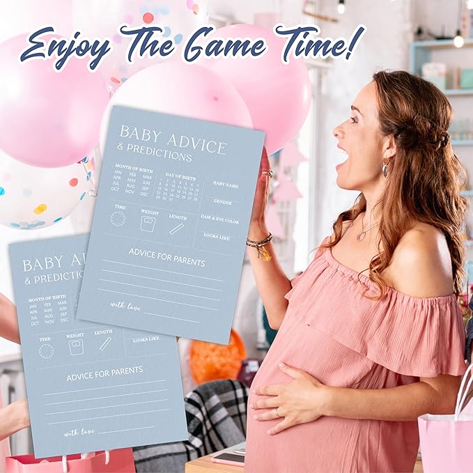 30 Minimalism Baby Shower Game Cards - Mist Blue - Baby Prediction & Advice - Fill In Style Game Set, Party Favor, Gender Reveal, Baby Announcement - A02