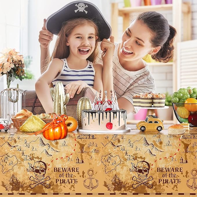 Irenare 1 Piece Pirate Tablecloth for Party Decor - 54 x 108 Inches Pirate Treasure Map Tablecover Plastic Island Treasure Table Covers Navigation Supplies for Birthday Party Decoration