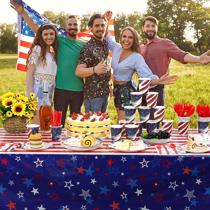 6Pcs Patriotic Tablecloths for 4th of July Decorations,Red White Blue Star Plastic Disposable Table Cover for Fourth of July Memorial Patriotic Day Independence Veterans Day Party Supplies,54x108 Inch