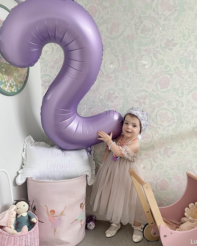 Lilac Number 2 Balloon 40 Inch, Lavender 2 Balloon Number, Lilac Mauve 2nd Birthday Decorations for Baby Girls Boys Toddlers