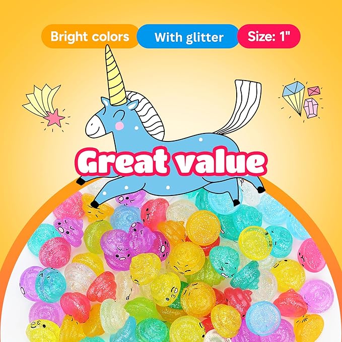 Unicorn Poop Mini Toys - Unicorn Party Favors - 50 pcs - Glitter Unicorns Party Supplies - Shimmering Rainbow Poop Mini Toy - Vending Machine Toys