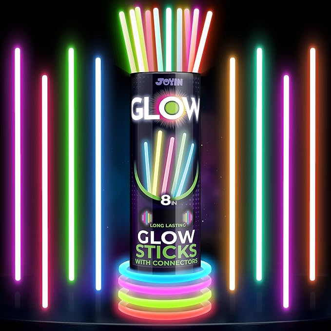 JOYIN 800 Pcs 8" Glow sticks Bulk Party Favors Pack, Neon Glow in the Dark Party Supplies, Light Up Necklaces and Bracelets with Connectors, Easter, Football, Birthday Decorations