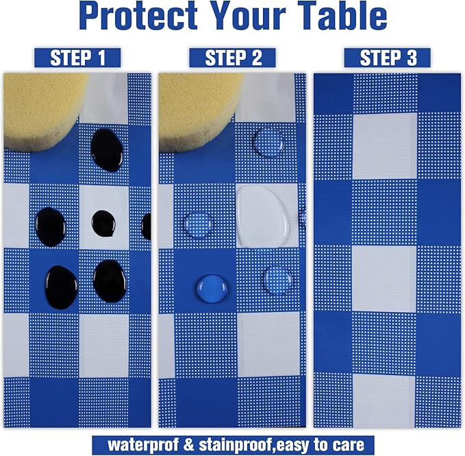 Kesfey 3 Packs White and Blue Gingham Table Cloths 54 x 108 Inches Disposable Plastic Checkered Tablecloths Waterproof Rectangle Picnic Party Tablecovers for Birthday Party Dining Table Kitchens