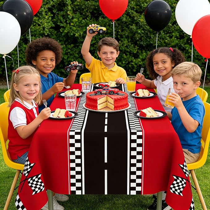 Slergut Race Car Birthday Party Decorations, 3 Pack Racing Car Tablecloth Checkered 54"x108", Race Cars Decorations Party Supplies Favors, Cars Birthday Decoration for Boys Baby Shower