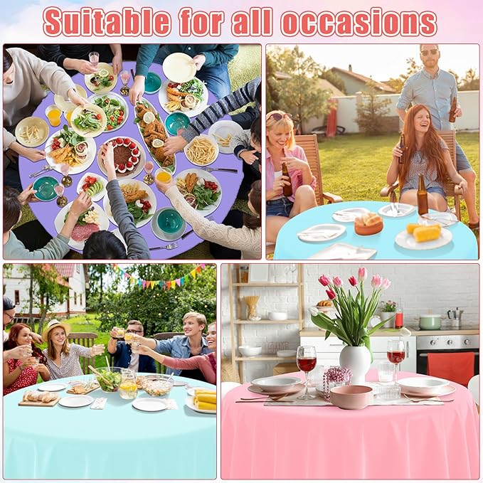 24Pack Round Pastel Color Tablecloths,Plastic Pastel Rainbow Tablecloth Disposable Round Table Covers for Baby Shower, Wedding,Girls Birthday Party and Ice Cream Party Decoration,6Color, 84 Inch