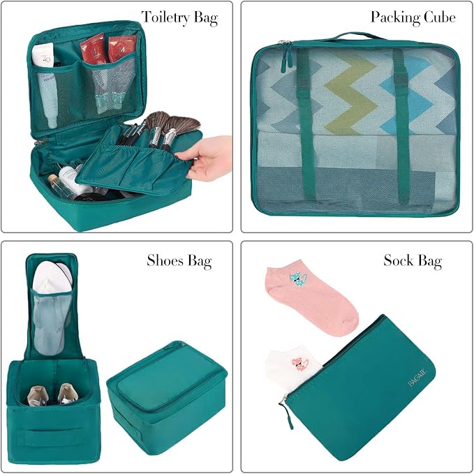 BAGAIL 8 Set Packing Cubes Luggage Packing Organizers for Travel Accessories-Aqua Color