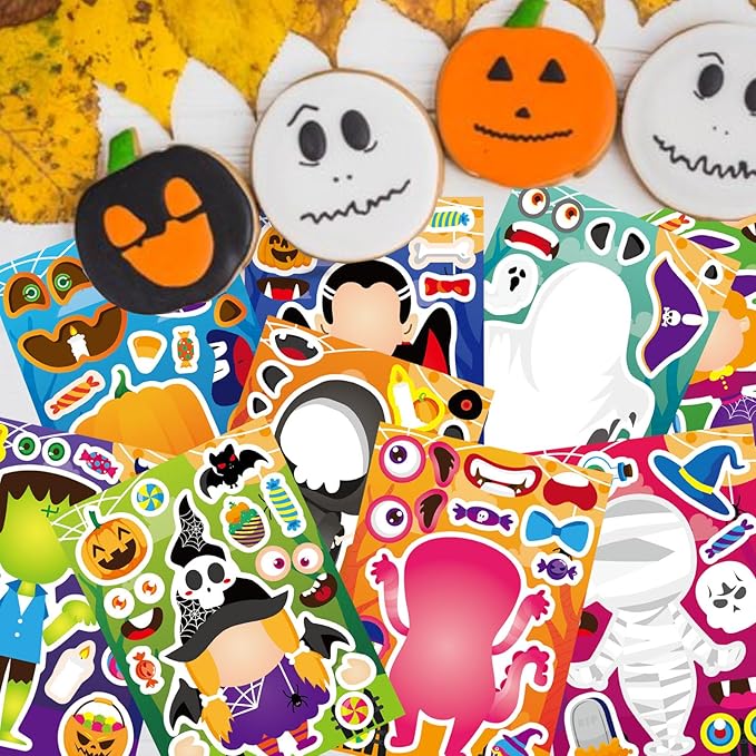 36 Sheets Halloween Stickers for Kids, Make Your Own Halloween Character Mix and Match Stickers Vampires Witches Mummies Zombies Ghosts Sticker, Halloween Party Party Supplies Favors
