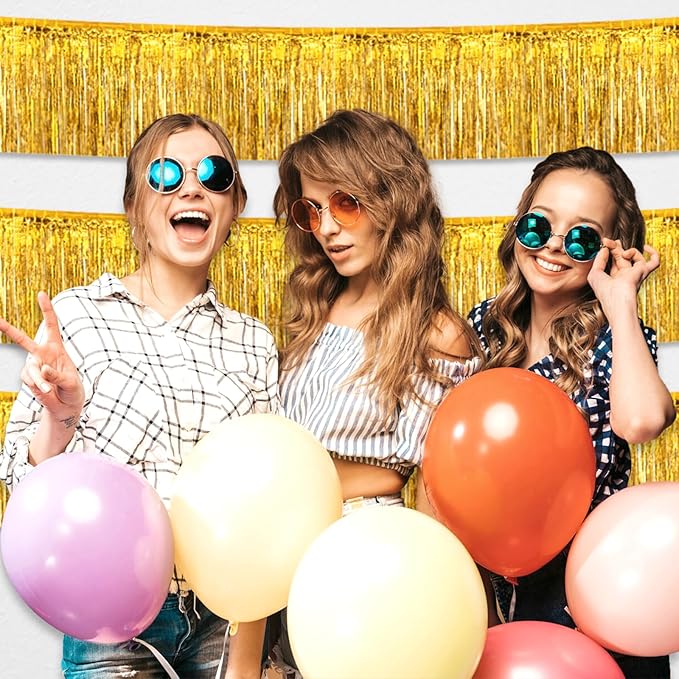 3 Pack 10 Long Gold Metallic Foil Fringe Garland Wall Hanging Tassle Banner, Mother's Day, Easter, Parade Floats, Birthday, Theme Party, Wedding Party Decorations