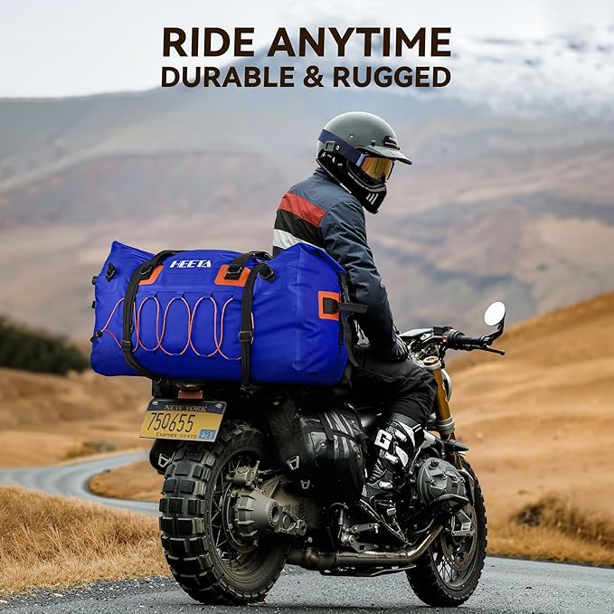 HEETA Waterproof Duffel Bag Motorcycle Dry Bag Backpack, 60L/80L Extra Large Rolltop Travel Duffle Bags with Straps & Handles for Kayaking Rafting Boating Canoeing Camping Gym Beach Cruise Ship