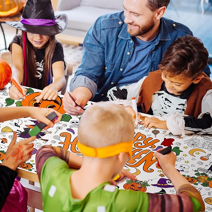 OHOME Halloween Giant Coloring Poster/Tablecloth-Halloween Crafts for Kids-30 x 72 Inches Jumbo Paper Coloring Banner Gifts for Kids Activities Games Toys Party Favors- Halloween Party Decorations