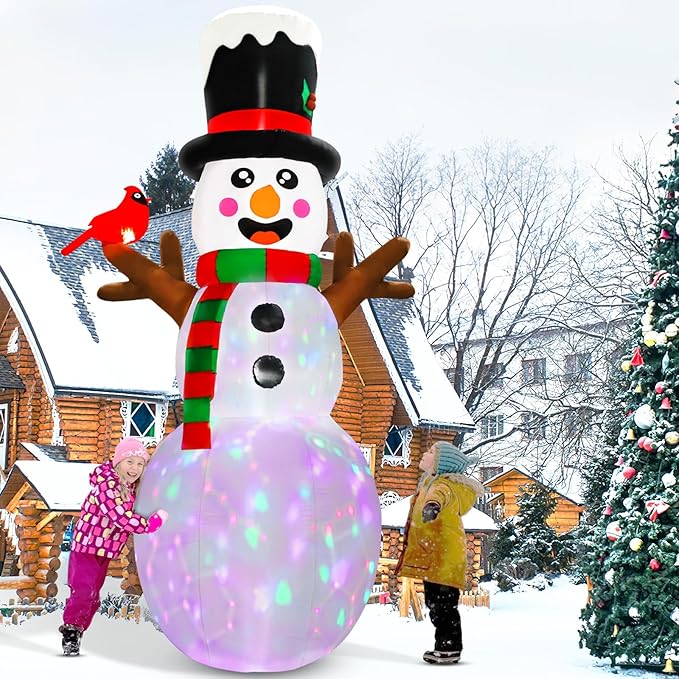 AerWo 12FT Christmas Inflatable Outdoor Decoration, Giant Inflatable Snowman Outdoor Christmas Blow up Yard Decorations with LED Lights and Cardinal, Snowman Outdoor Christmas Decorations Yard Lawn
