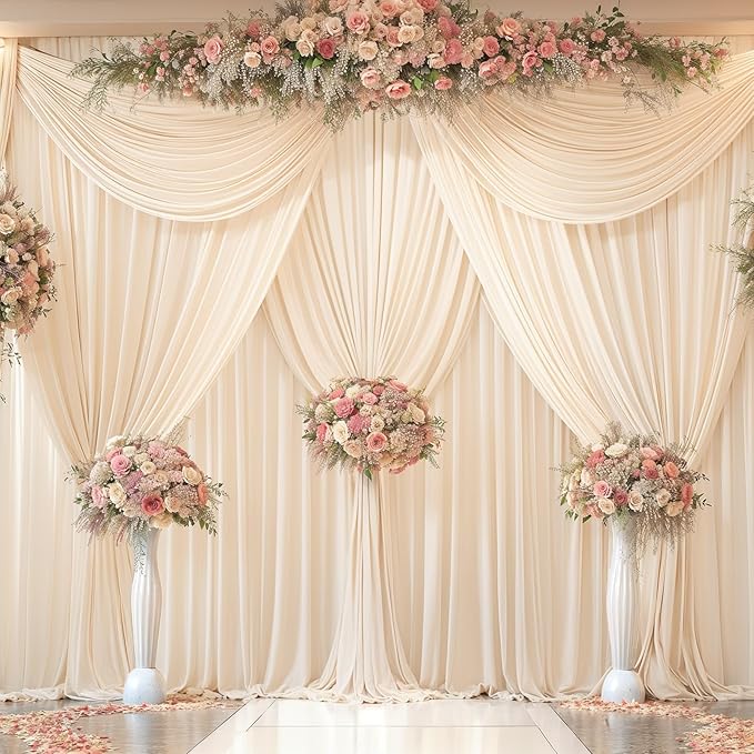 24x10FT Champagne Backdrop Curtains for Wedding Parties, Wrinkle Free Polyester Photography Backdrop Drapes for Wedding Baby Shower Birthday Parties Stage Background Stand Decorations 4x10ft,6 Panels