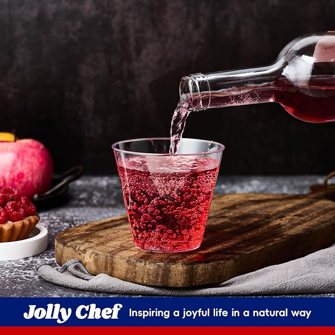 JOLLY CHEF 10 OZ Clear Disposable Plastic Cups, 100 Pack Heavy Duty Clear Plastic Cups Tumblers for Wedding, Thanksgiving, Halloween Christmas Party