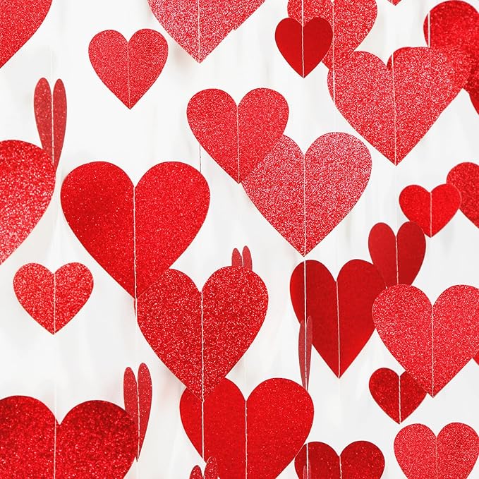 Valentines-Day Party Decorations Red Heart-Garland - 52ft Special Night Galentines Hanging Streamers Banner,Girl Romantic Wedding Anniversary Baby Bridal Shower Engagement Mohters Decor Panduola