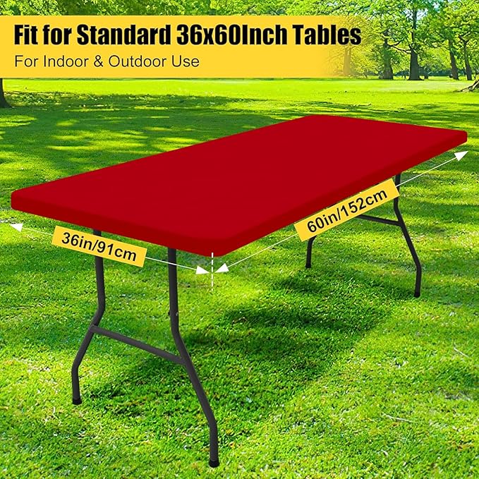 Smiry 2 Pack Rectangle Picnic Table Cloth, Waterproof Elastic Fitted Tablecloths, Washable Polyester Rectangular Patio Table Cover for Camping, Indoor and Outdoor (Red, 36"x60")