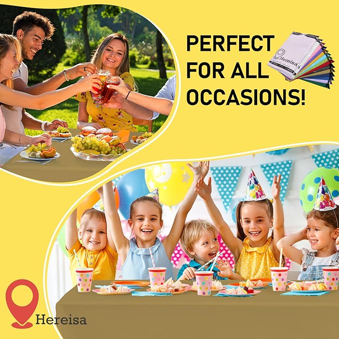 Gold Plastic Tablecloths 2 Pack Solid Disposable Table Covers 54 x 108 Inch Golden PEVA Table Cloths for BBQ Picnic Birthday Wedding Banquet Parties 8 ft Rectangle Table Use