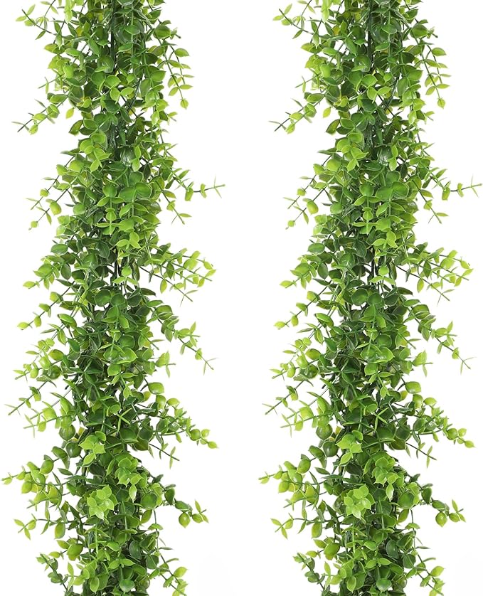 Dolicer Eucalyptus Garland 2 Pack - 12FT Faux Greenery, Fake Hanging Garlands Wedding Backdrop Arch Wall Table Party Decor (Green)