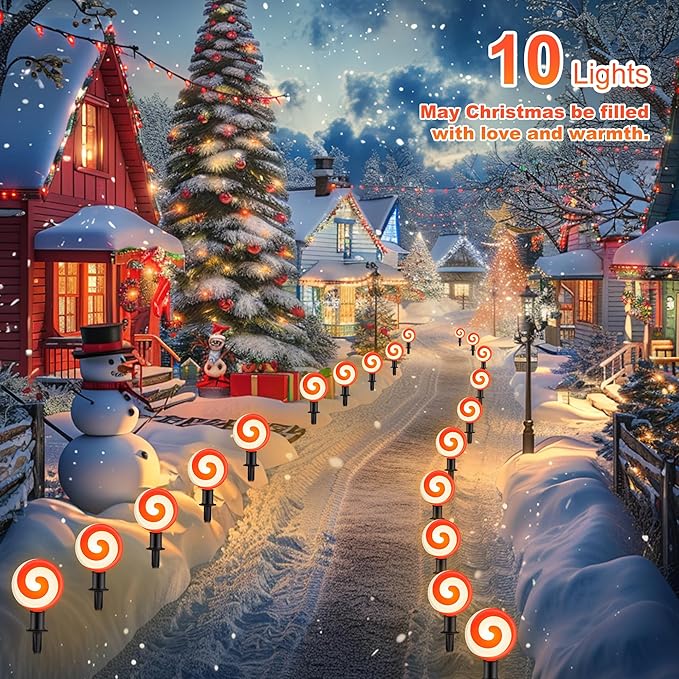 Ultimate Unicorn Christmas Decoration Lollipop Pathway Lights, Pathway Lights Decoration, Red Peppermint Lights Outdoor with Stakes, LED Lollipop Lights for Pathway Yard Sidewalk Garden Rooftop