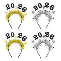 4 Pcs Happy New Year Headbands for Women 2026 New Year Eve Hairbands Party Supplies Holiday Headwear Decoration Gifts (Gold+Silver)