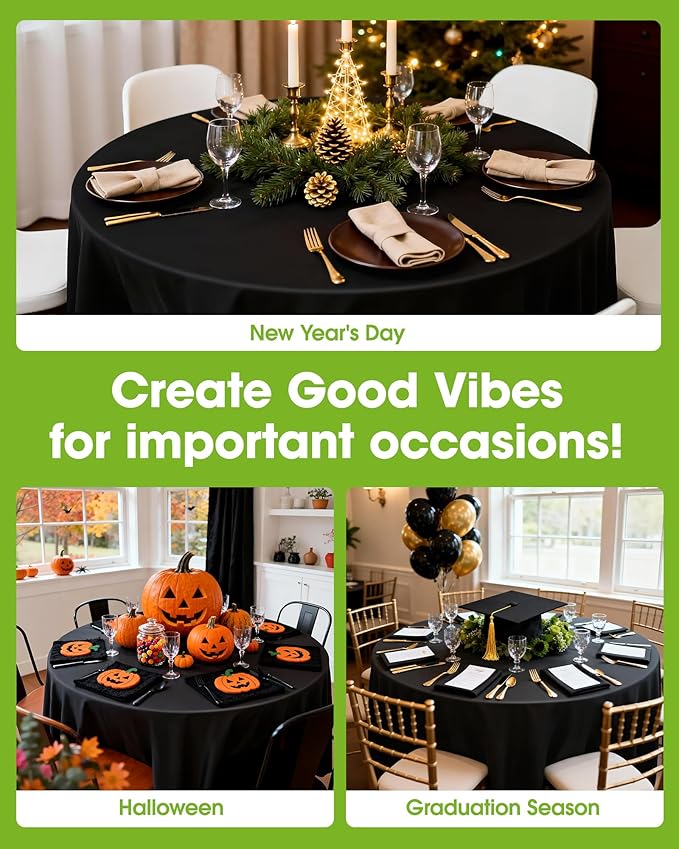 Pureegg Plastic Table Cloth Disposable 12 Pack, 84'' Round Table Cloths, Graduation Decorations Class of 2026, Graduation Party Tablecloths, Round, Plastic Cover, Leakproof & Sturdy, Black