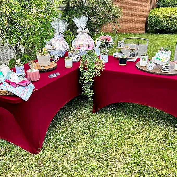 Trlyc 1 Pack 4FT Spandex Table Cloth - 48 x 30 Inch Rectangular Stretch Tablecloth, Wrinkle Resistant Scretch Table Cover for Wedding, Party, Banquet, Picnic, Outdoor Decoration (1Pcs,Burgundy)