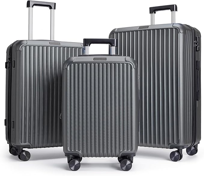 LIGHT FLIGHT Luggage Sets, Durable Hard Shell 3 Piece Set Suitcase with Spinner Wheels, Hardside Lightweight Luggage set with TSA Lock, Large Travel Luggage Set (20" 24" 28"), Glacier Gray