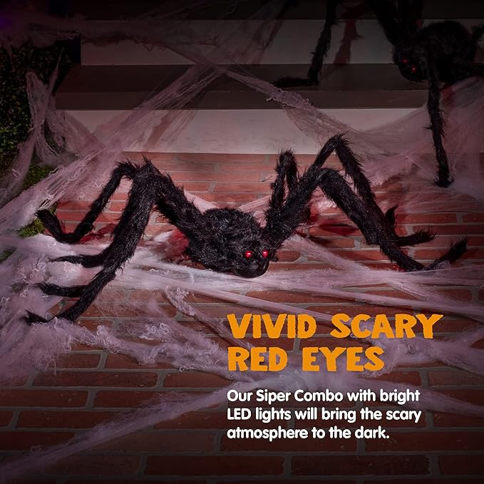 JOYIN 2 Pack 4 Ft Halloween Spider Decorations Outdoor, Scary Large Giant Spiders with Adjustable Legs for Halloween Outside Decor, Yard Lawn Indoor Haunted House Props
