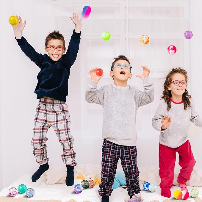 JOYIN 24 PCS Multistyle Bouncy Balls, 6 Styles 32mm Assorted Bouncy Balls Bulk with Storage Bag, Bounce Toys for Kids Party Favors Birthdays Gifts Goodie Bags Stuffers Carnival Prizes