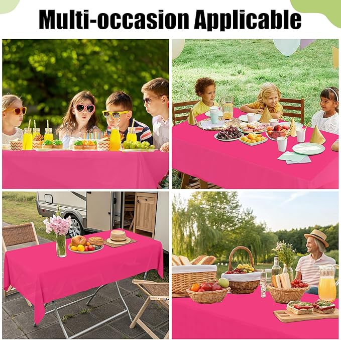 Smiry Disposable Table Cloth - 12 Pack, 54 x 108 Inch Waterproof Rectangle Tablecloths for Parties, Decorative Plastic Table Cover, Leakproof & Sturdy, Hot Pink