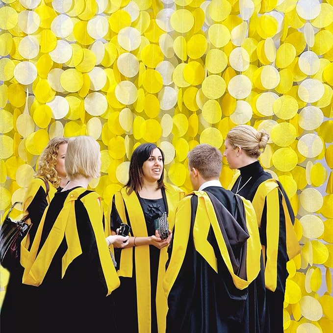 192Ft Yellow Party Decorations Ombre Yellow White Big Polka Dots Backdrop Streamer Gradient Yellow Tissue Paper Circle Dot Hanging Garland for Lemon Bee Sunflower Birthday Baby Shower Party Supplies