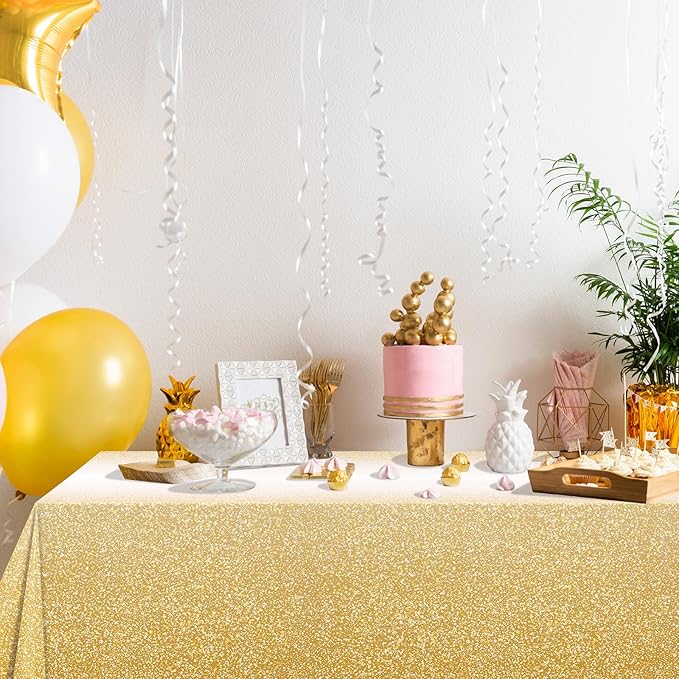 FunnyPars 1 Pack Ombre Gold Plastic Tablecloth for Parties, Gradient Yellow Gold Disposable Tablecloths for Rectangle Tables, Light Gold Table Cover for Wedding Birthday Anniversary Party, 54x108Inch