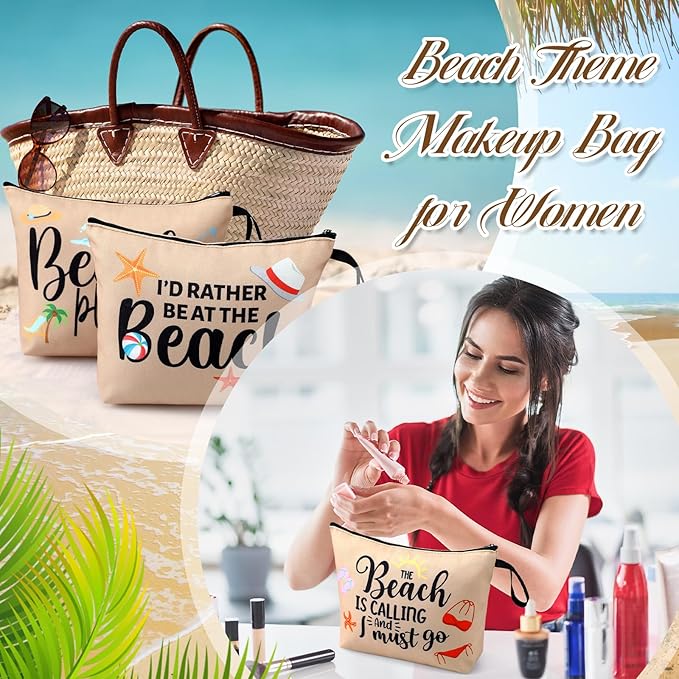 10 Pcs Beach Themed Cosmetic Bags Bulk Zipper Pouch Makeup Bag for Women Girls Sea Weekend Travel Vacation Trip Gifts Supplies Summer Party Favors Beach Accessories