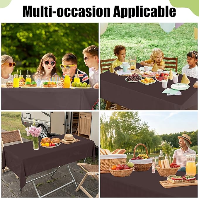 Smiry Disposable Table Cloth - 10 Pack, 54 x 108 Inch Waterproof Rectangle Tablecloths for Parties, Decorative Plastic Table Cover, Leakproof & Sturdy, Coffee
