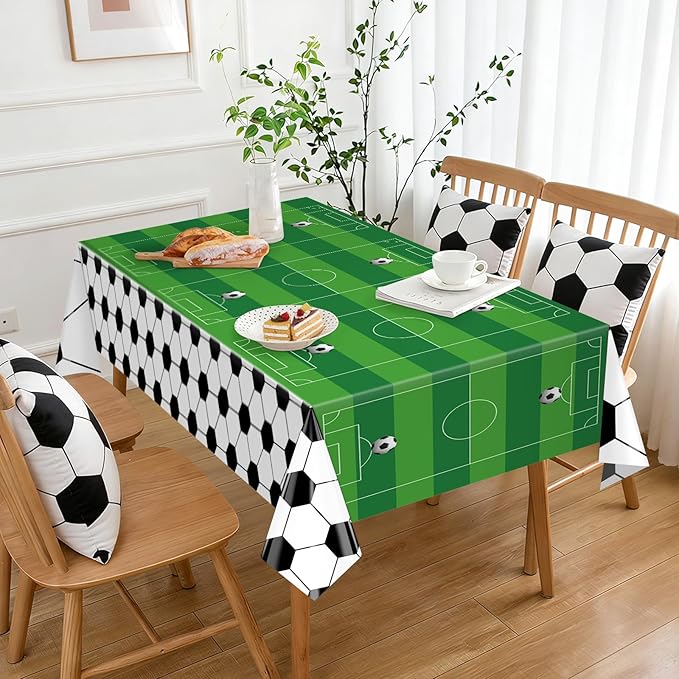 Hxezoc 3 Pack Disposable Soccer Plastic Tablecloths, 54 x 108 Inches Soccer Waterproof Table Cover for Sports Birthday Party Baby Shower Decorations Outdoor Indoor Party Supplies