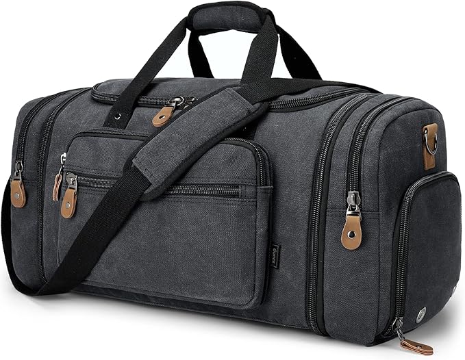 Gonex Canvas Duffle Bag 60L Travel Duffel Overnight Weekend Bag with Shoe Compartment (Dark Gray)