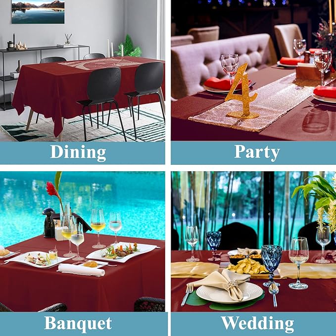 VidaFete 2 Pack 90 * 132inch Rectangle Table Cloth Polyester, Stain Wrinkle Resistant Polyester Dining Table Cover for Kitchen Dinning Party Wedding Rectangular Table Buffet Decoration(Red)