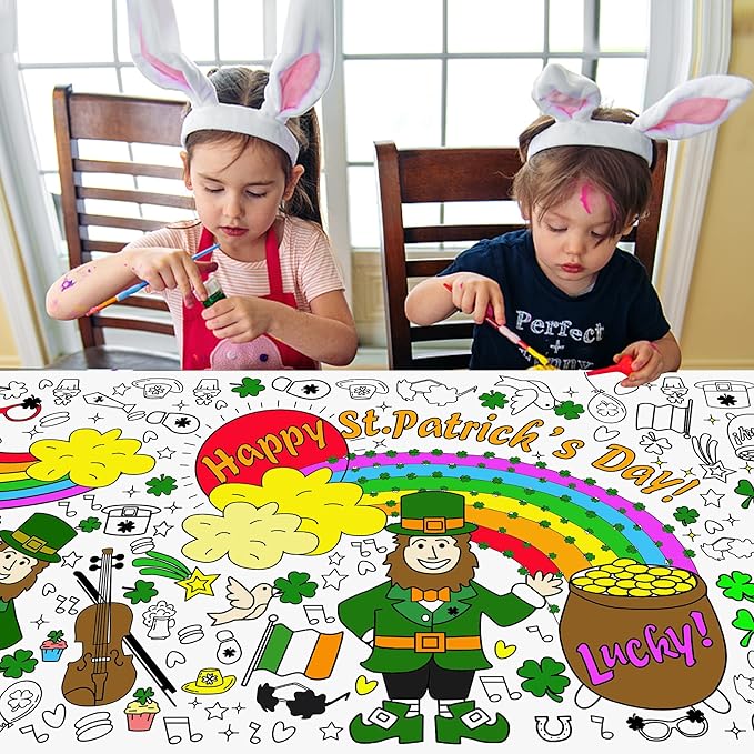 OHOME St. Patrick's Day Giant Coloring Poster/Tablecloth - St Patricks Day Decorations - 30 x 72 Inches Jumbo Paper Coloring Banner Kids Gifts Party Decorations - St Pattys Day Crafts for Kids