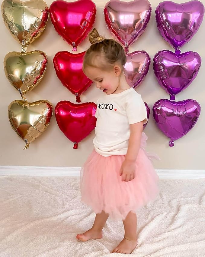 Pink Heart Shaped balloons Pack of 12,18 Inch Silver Love Valentine Balloons Purple Heart Romantic Balloons For Valentines Day Propose Marriage Wedding Bridal Shower Engagement Party Decorations