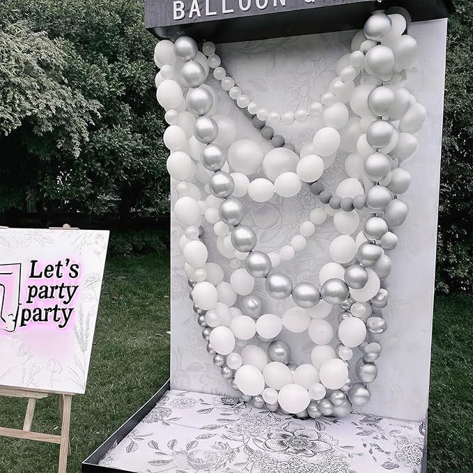 White Quick Link Balloons, 120PCS Linking Balloons for Making Balloon Wall Balloon Arch Balloon Chains, Pearl Balloons for Wedding Birthday Baby Shower Graduation Grad Party Decorations (6+10inch)