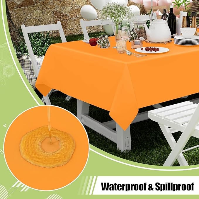 Smiry Disposable Table Cloth - 12 Pack, 54 x 108 Inch Waterproof Rectangle Tablecloths for Parties, Decorative Plastic Table Cover, Leakproof & Sturdy, Orange