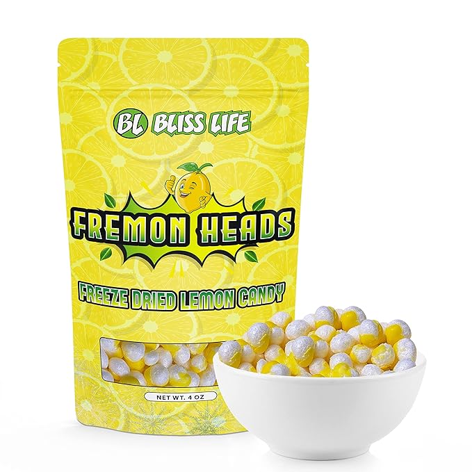 Fremon Heads Freeze Dried Lemon Fruit Candy from TikTok, ASMR Crunchy Candy, Sweet and Sour Kids Snacks, Unique Novelty Snack for Kids 4OZ